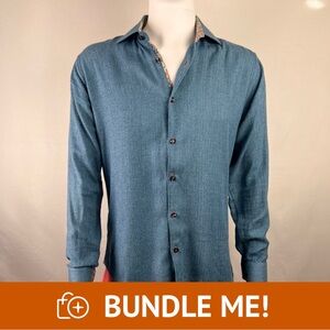 Jared Lang Blue Woven Button-Up Shirt (M) – Paisley Trim Accents